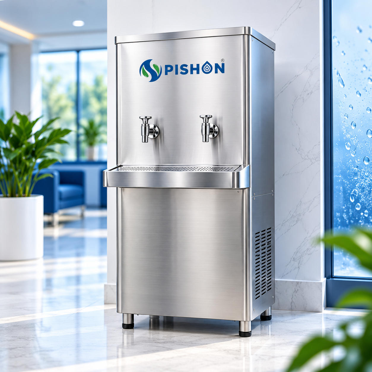 Pishon stainless steel water cooler installed in an office