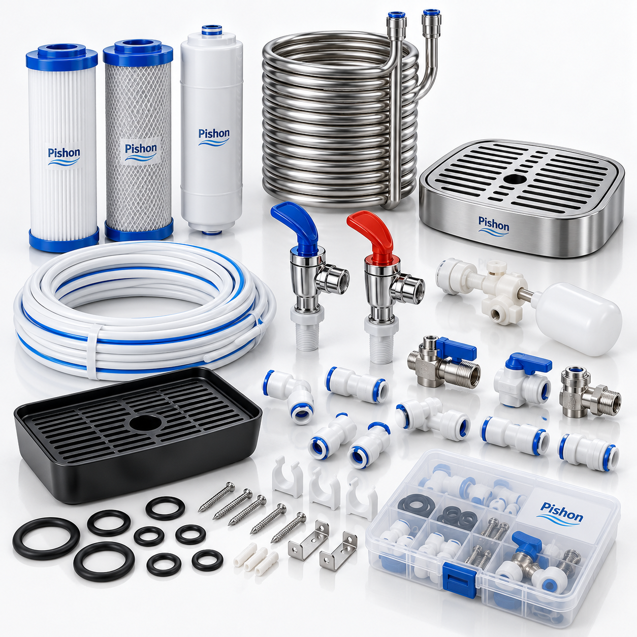 Water purifier spare parts, filters and fittings kit